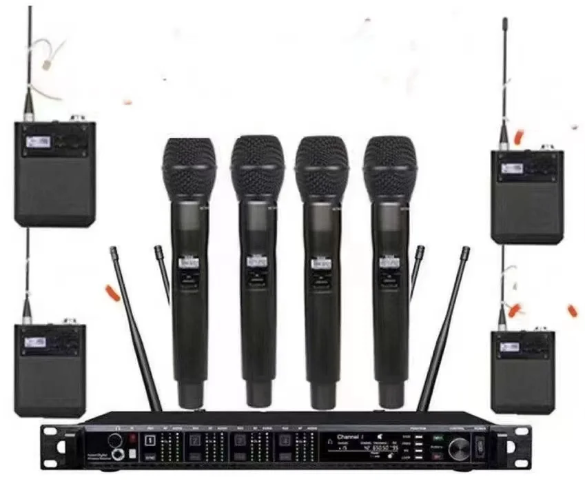 AD4Q 4-Channel Wireless DJ Karaoke Microphone System RGB Lighting Noise Cancelling Condenser Microphone for Stage