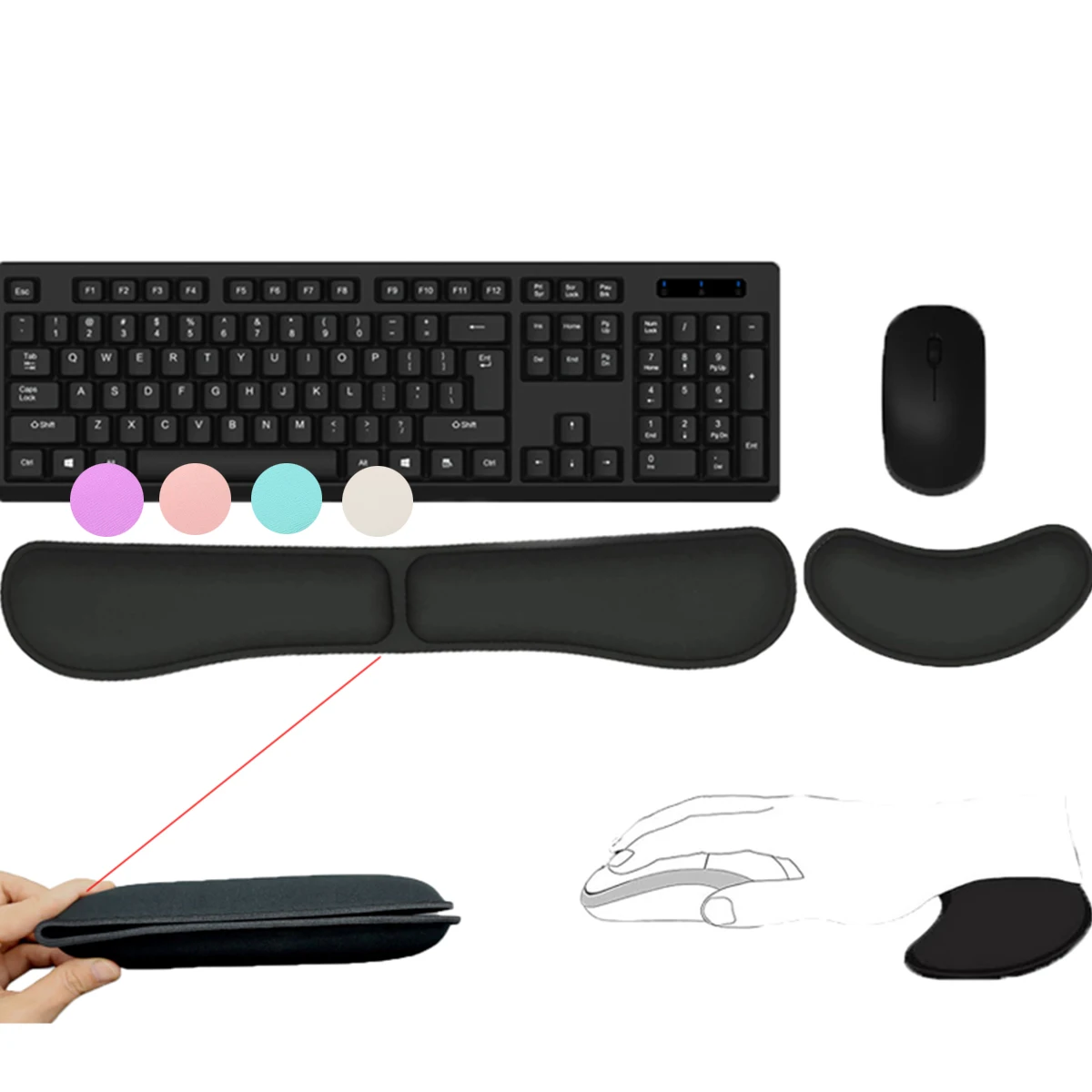 2pcs Memory Foam Keyboard Mouse Pad Set Foldable Wrist Rest for Computer Desktop Notebook Home Office Gaming