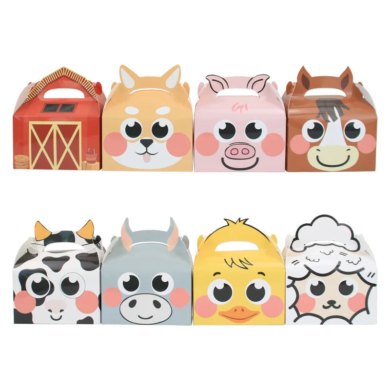 Cartoon Farmland Animais Embalagem Saco, Papel, Doces, Caixas De Biscoito, Pacotes De Artesanato, Presente De Aniversário Das Crianças, Fonte Do Partido, 3Pcs