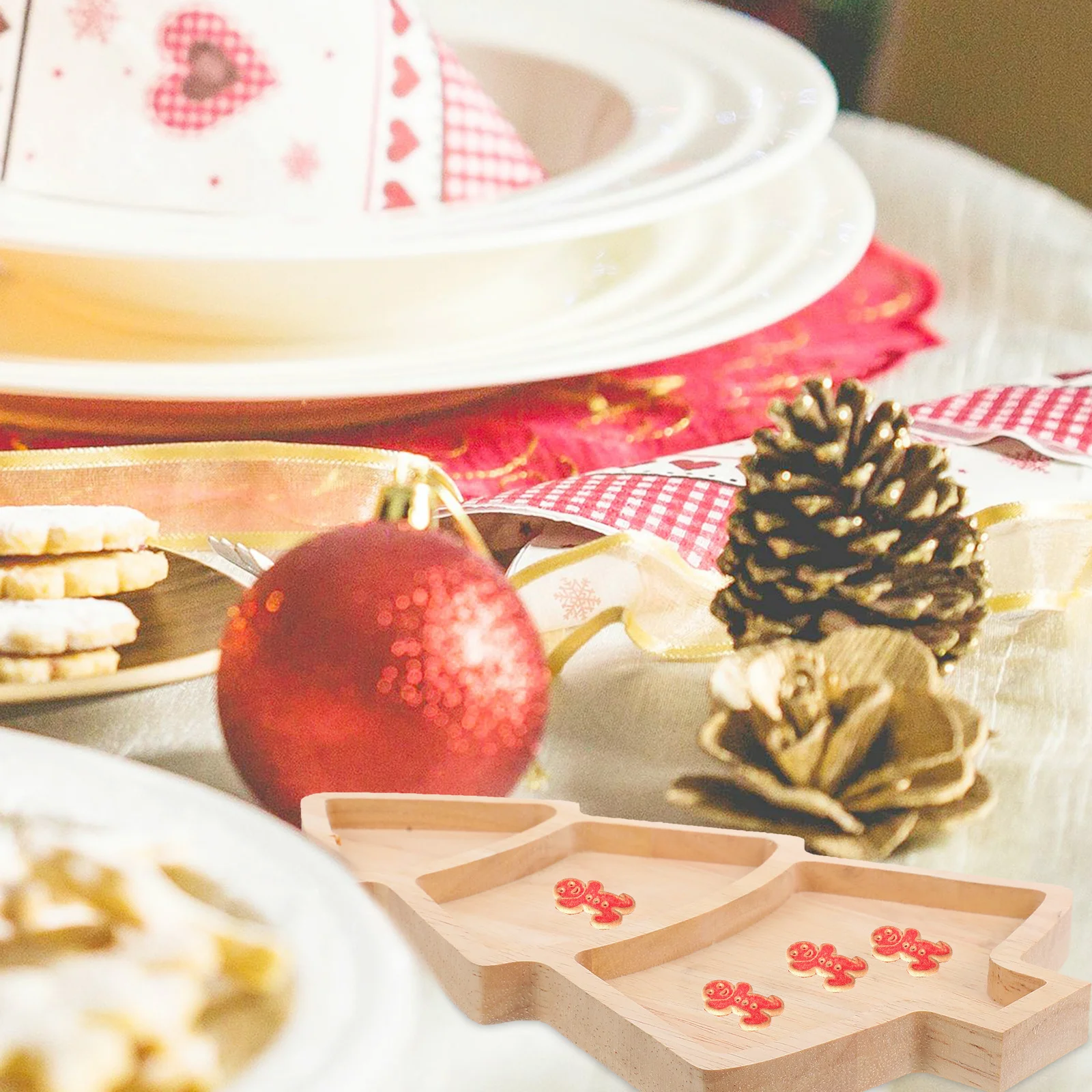 

Christmas Tree Shaped Tray Wooden Dessert Plate Snack Fruit Storage Serving Platter Xmas Party Candy Holder Wood Fruit Tray
