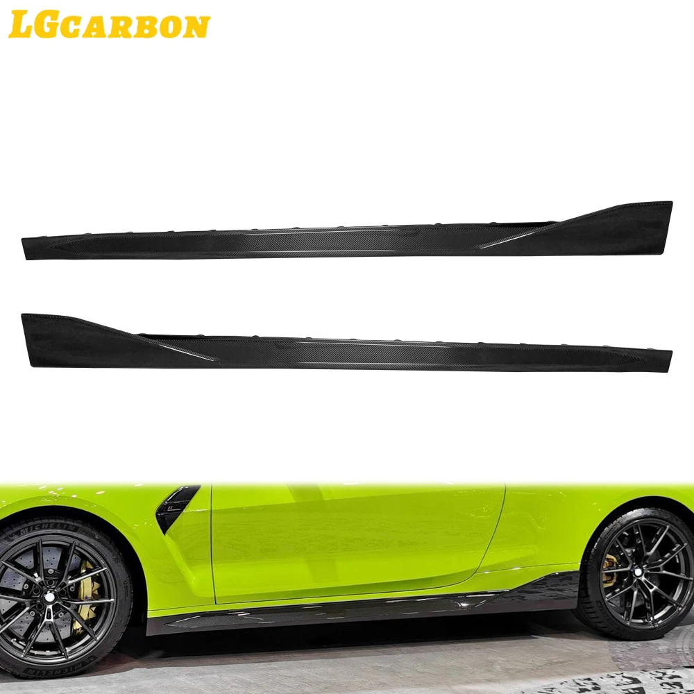 LGcarbon 2PCS Real Carbon Fiber Side Skirts Glossy Panel Extension Body Kit Add-On Lip For BMW G80 M3 Sedan 2021-2024 MP Style