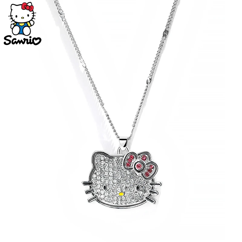 Y2k Hello Kitty Necklace Choker Chain Alloy Silver Crystals Female Bracelet Pendant Sanrio Collar Women Jewelry Gift Girls Toy