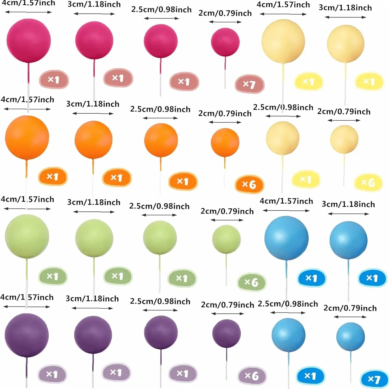 56Pcs Ball Cake Picks Colorful Pearl Ball Cake Topper Cupcake Insert Decor for Wedding Birthday Party Supplies