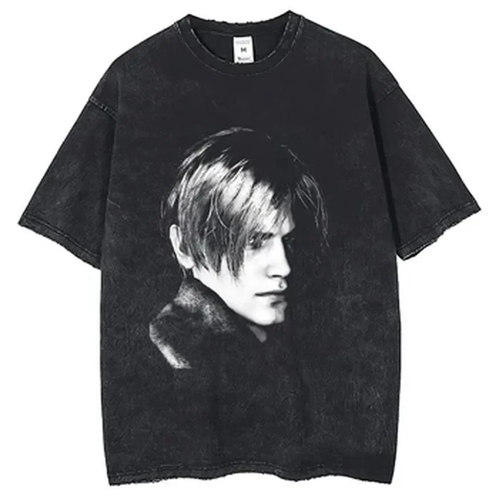 Resident Evil Graphic T Shirt Vintage Washed Oversized T-shirt Pure Cotton Short Sleeve Tee Shirt for Men Women Clothing
