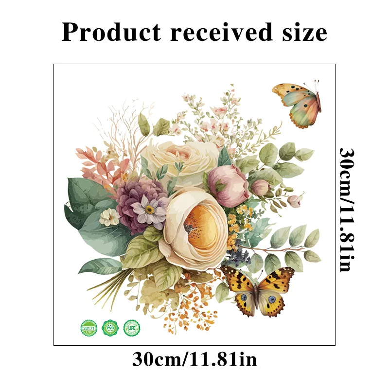 1pc Plant Flowers Butterfly Toilet Stickers for Toilet lid Decor Window Wall Decal Transparent Frosted Decorative Painting