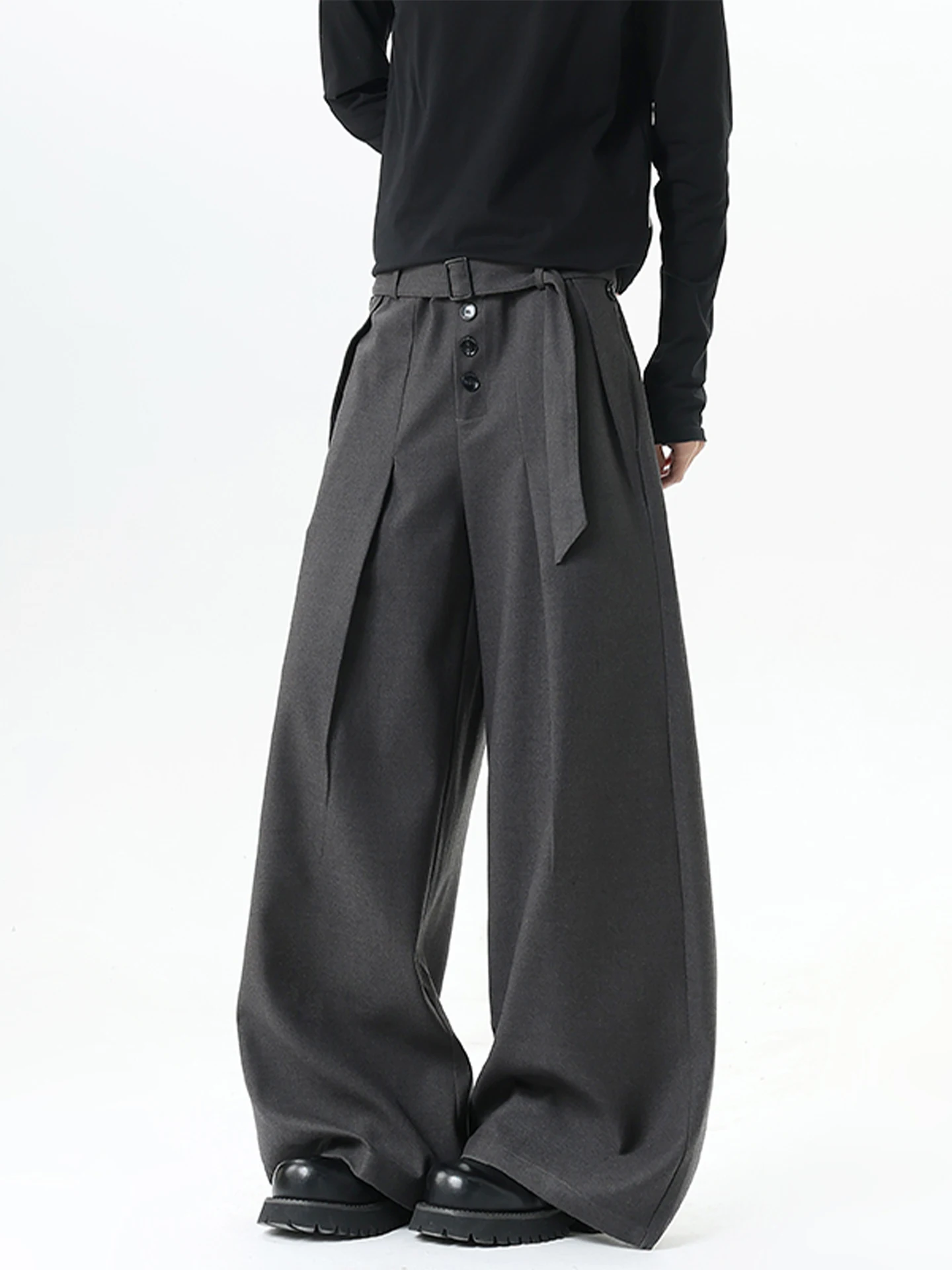 

Мужские повседневные брюки в стиле ретро с плиссировкой, широкими штанинами и поясом, прямые, из полиэстера, для весны