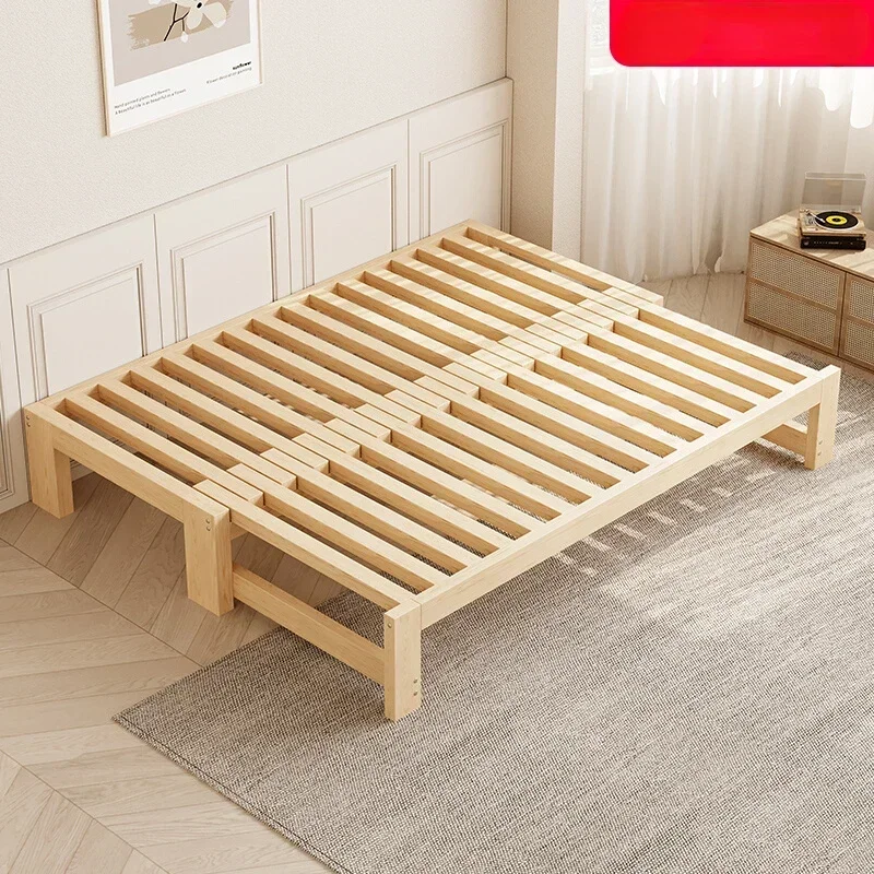 

All solid wood pull-out bed multi-functional folding sofa bed telescopic bed dual-purpose small apartment simple tatami