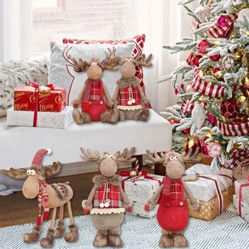 Christmas Stretchable Doll Decoration Deer Elk Doll Fabric Retractable Standing Sitting Posture Deer Doll Gifts Navidad Natal