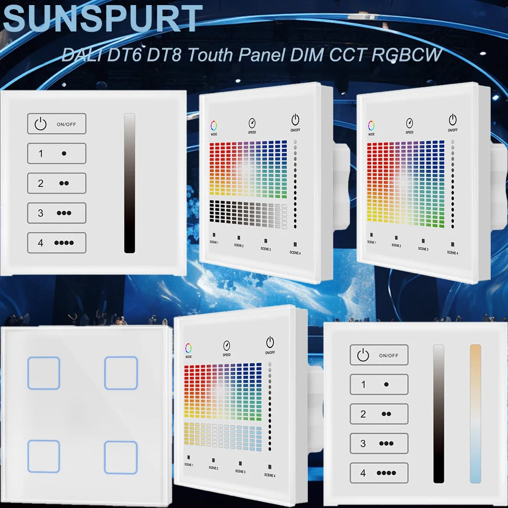 1-5PC NEW Skydance 1 /4 Zones Wall Mounted Touch DALI Master Panel DT6 Dimming DT8 Dual White/RGB/RGBW/RGB+CCT LED Strip Dimmer