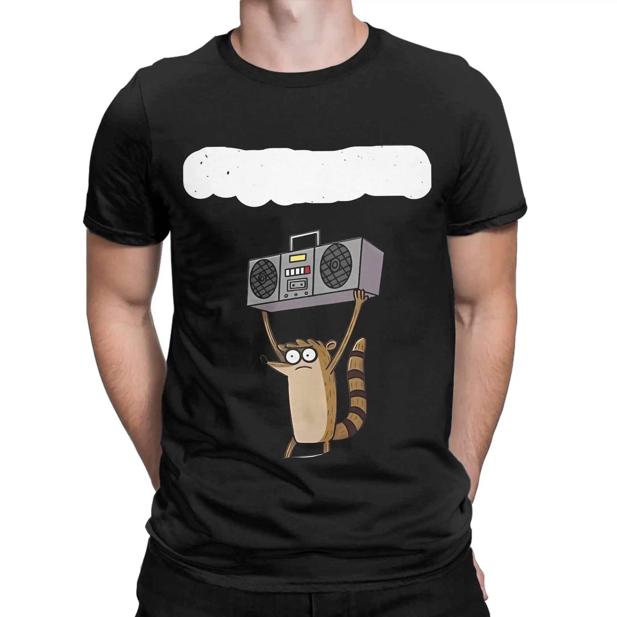rRegular Show Rigby black painting Novelty Graphic 100% Cotton T-Shirt rRegular Show Tees Tops For Men