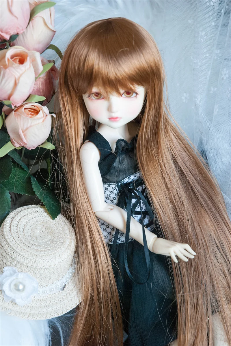 D04-P124 الأطفال اليدوية لعبة 1/3 1/4 1/6 SSDF دمية BJD/SD دمية شعر مستعار أسود العتيقة نمط الشعر الطويل 1 قطعة