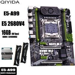 QIYIDA X99 motherboard set kit xeon LGA2011-3 E5 2680 V4 2*8gb=16GB 3200MHz 4 channels DDR4 SATA 3.0 nvme M.2 ATX E5 A99