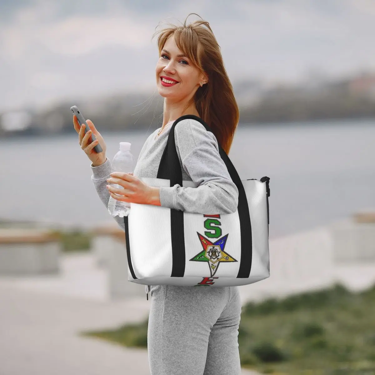 حقيبة سفر للشاطئ بشعار Order Of The Eastern Star OES ذات سعة كبيرة لصالة الألعاب الرياضية للنساء حقيبة كتف واق من المطر للتسوق #5