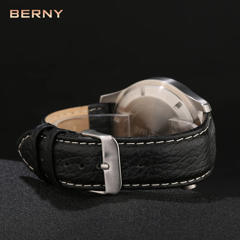 BERNY Japan Quartz Watch for Men Stainless Steel Calendar Luminous Chronograph Wristwatch Quality Sport Watch Waterproof Bluckle