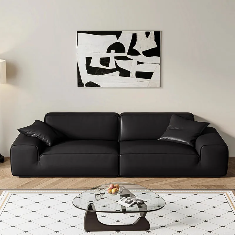 Sofa z prawdziwej skóry w stylu włoskim minimalistyczne nowoczesne sofy czarne duże meble do salonu Muebles Para Salas Modernos