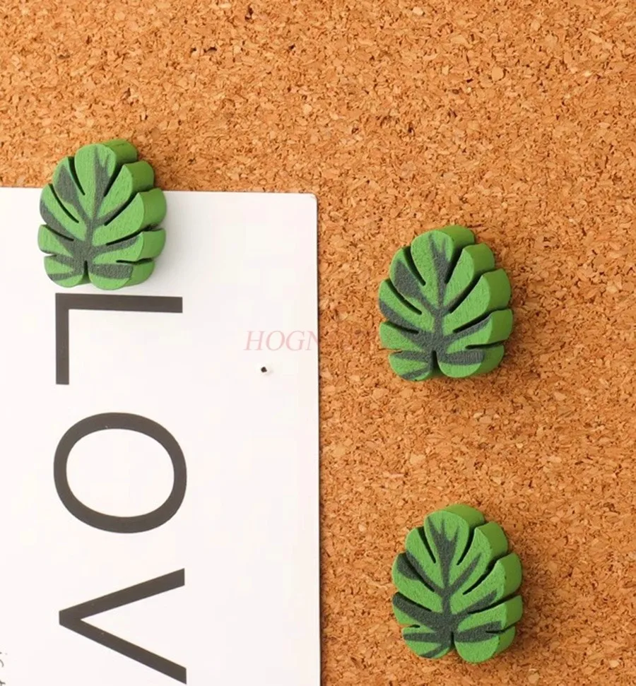 20pcs Creative Cactus Leaf Shaped Solid Wood Push Pin Button Softwood Board Photo Message Board Decorative Headnail