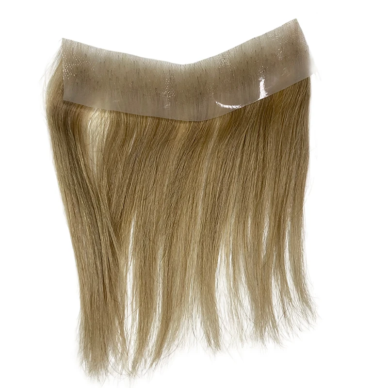 Blonde Color 0.06-0.08mm V Style Front Hairline Men Toupee SKIN PU 100% Human Hair Men Capillary Prosthesis Hairpiece System 6\