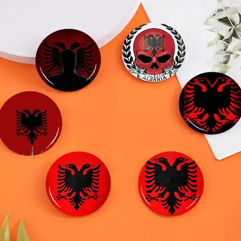 Albanian F-Flag E-Eagle 25 32 44 58 75mm Round Badges Brooches Lapel Pins Fashion Accessory Holiday Present Gift