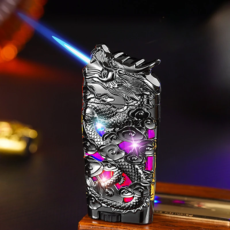 Three-dimensional Embossed Dragon Inflatable Lighter, Cool Lantern, Direct Blue Flame Windproof Lighter, Gift for Boyfriend