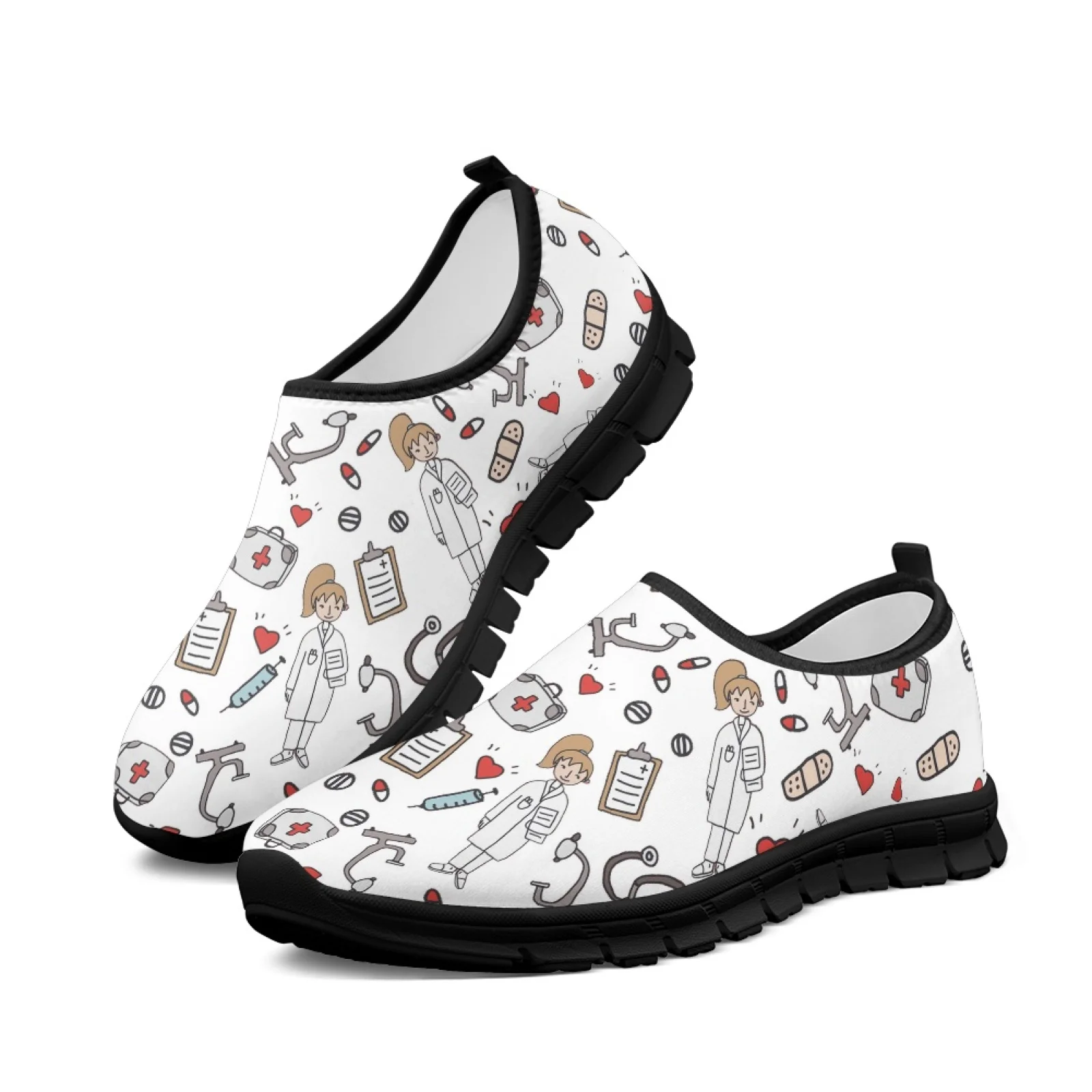 

Nurse Pattern Mesh Gym Trainers Women Slip-ons Loafers Ladies Sneakers Slip On Flats Large Size Beach Sport Low-cut Casual Shoes