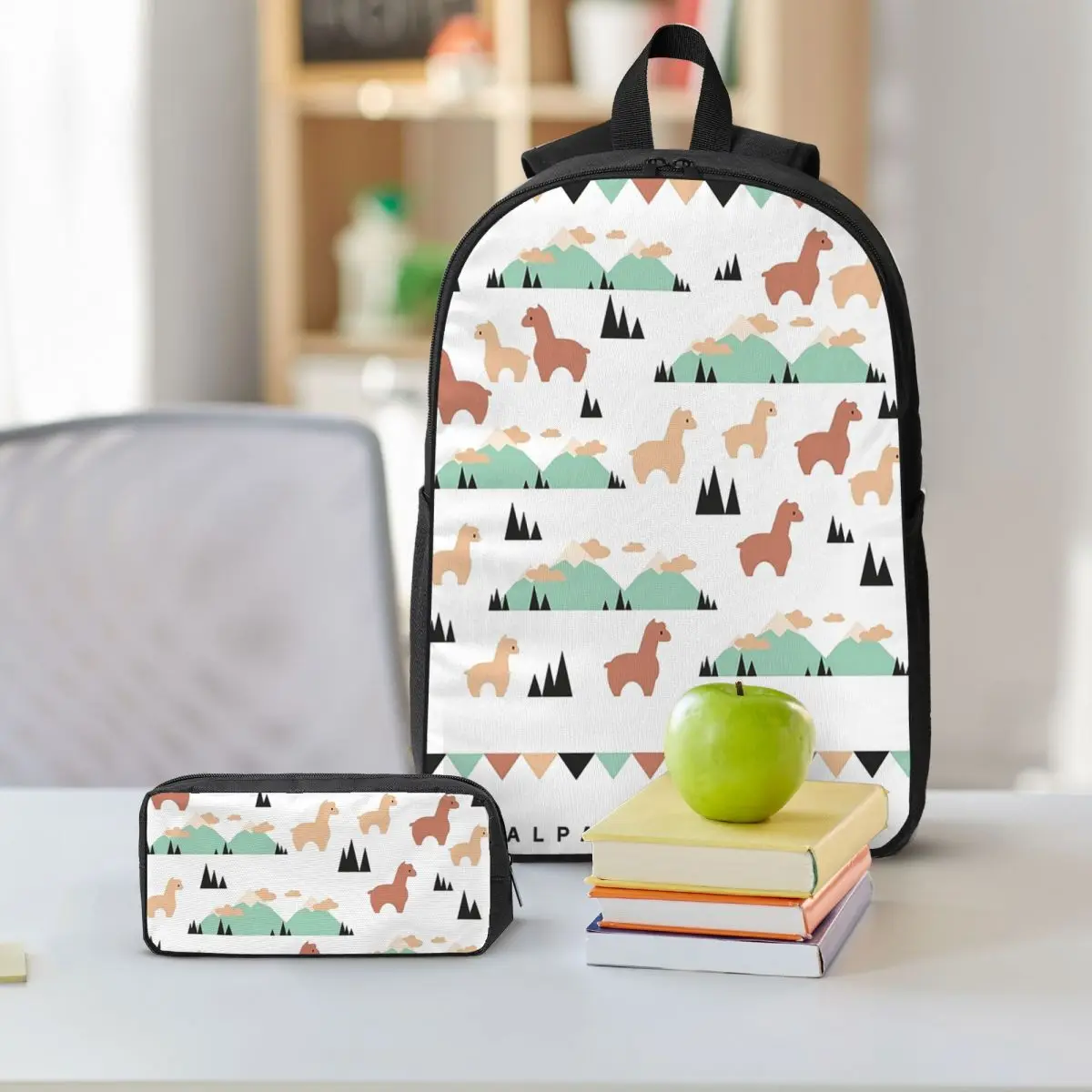 Vintage Spring Alpaca Garden Backpack Student BookBag School Bag Shoulder Bags 3ps Insulated Lunch Bag Pencil Case
