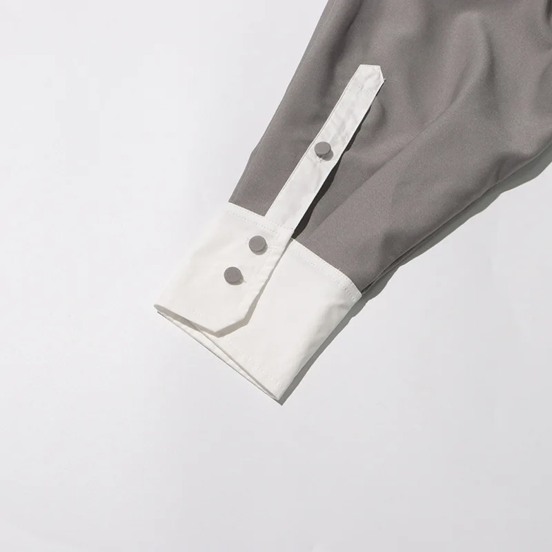 HKSH Frühling Herbst Neue Frauen Kurzes Kleid Farbe Block drehen-unten Kragen Mit Langen Ärmeln Elegante Trend Übergroßen Hemd Kleider HK16270