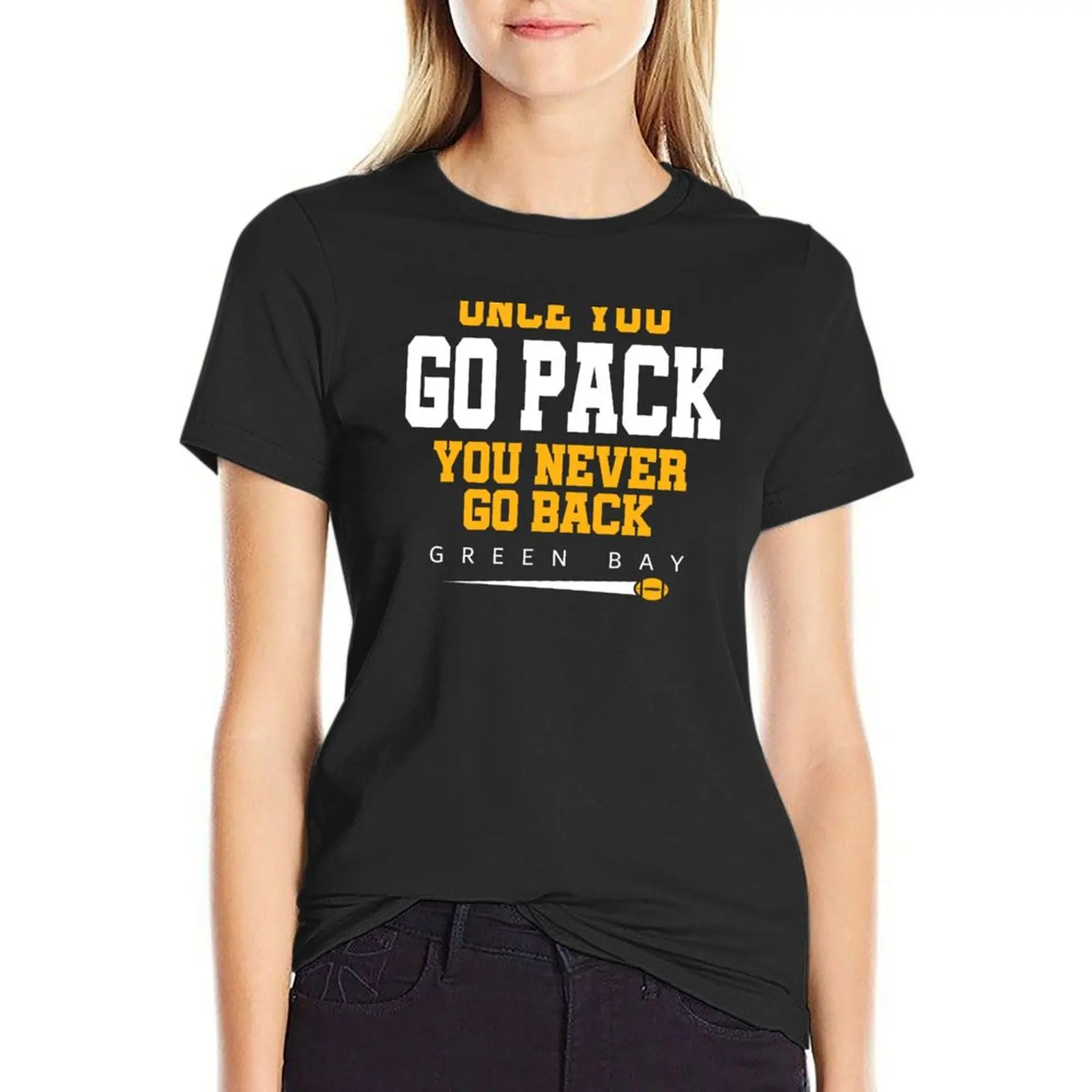 

Green Bay Football Fan Cheer T-Shirt animal prinfor funnys shirts graphic tees oversized workout shirts for Women