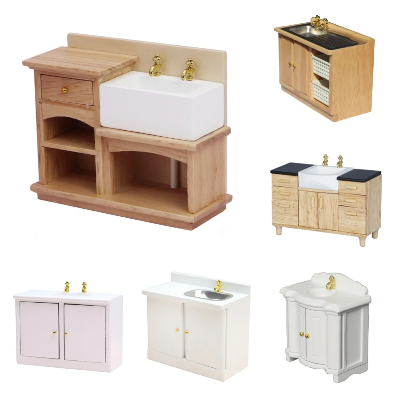 

1:12 Dollhouse Bathroom Kitchen Simulation Wash Basin Cabinet Sink Cabinet Washbasin Furniture Model Toy Doll House Decoration