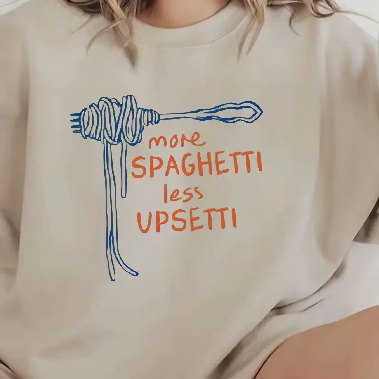 

Aesthetic Sweatshirt Long Sleeves Stylish Pullover Y2K Graphic Crew Neck Unisex Casual Daily Wear More Spaghetti Less Upsetti