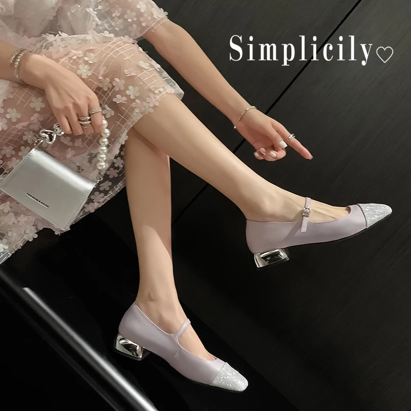 

2023 Spring Women Pumps Square Toe Chunky Heel Mary Janes Genuine Leather Shoes for Women Mid-Heel Girl Shoes Zapatos De Mujer