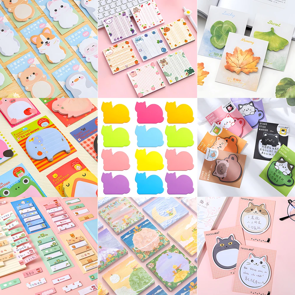 

2Sets Self-adhesive Cute Kawaii Sticky Notes Memo Pad Post Notepad Fancy Aesthetic Stationery Bookmark Index Tab Wish Check list