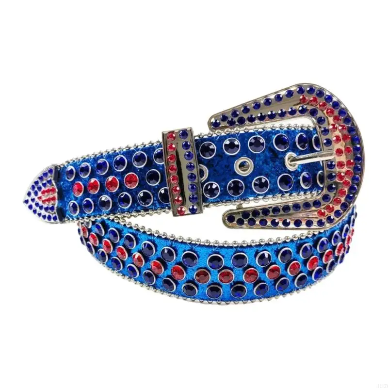 

31KD Adjustable Pin Buckle Belt for Adult Full Sequins Belt for Jeans Cowboy Cowgirl