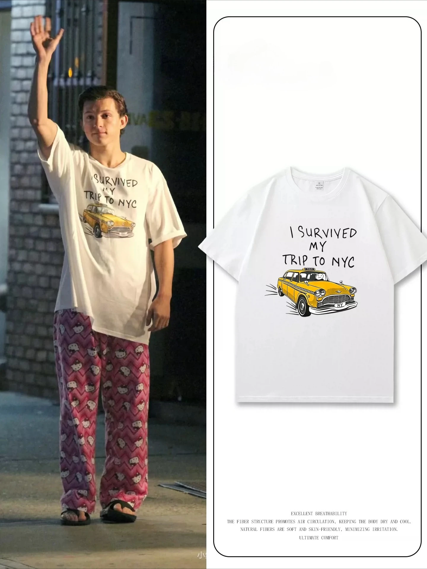 I Survived My Trip To NYC Taxi Funny Tee T Shirt Men's Women's Retro Cool Graphic Print Oversized Short Sleeve Streetwear Top