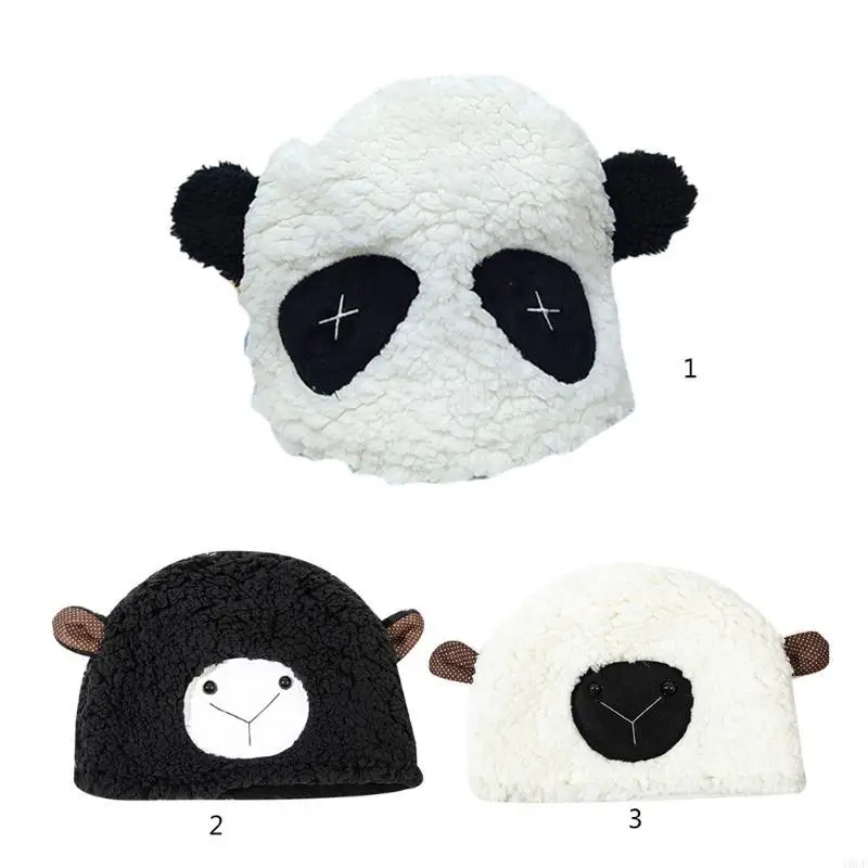 

Lovely Panda/Lamb Ear Cap Beanie Hat Warm Lamb Wool Hat Thermal for Fall Winter
