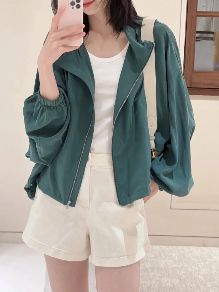 Pockets Hoodie Crop Jacket Long Sleeve Light Weight Casual Loose Short Coat Autumn Woman Clothing