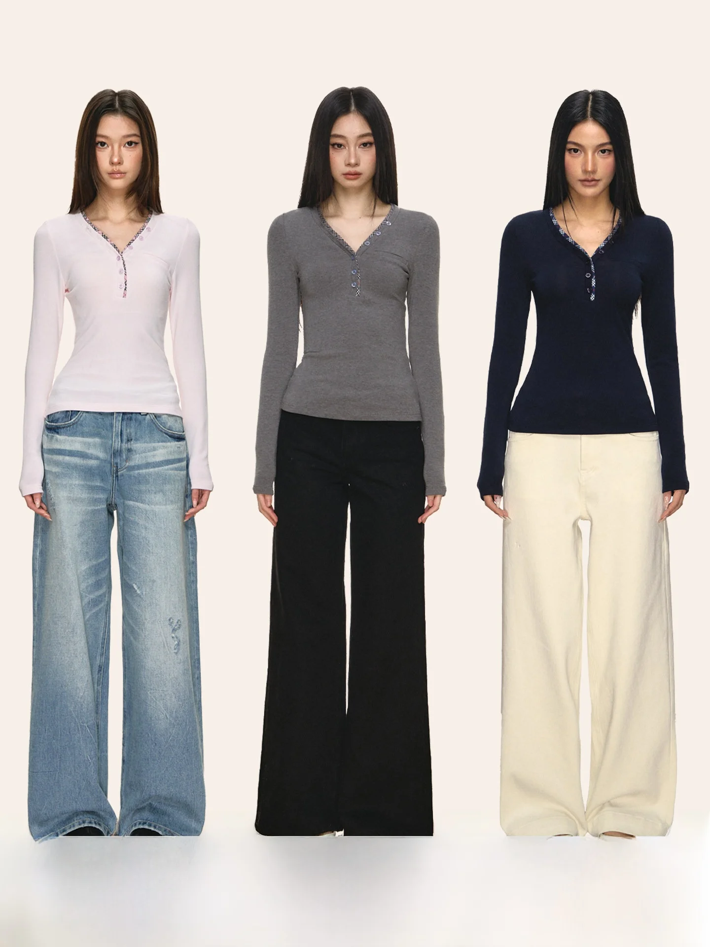 

Женская базовая рубашка ANNA ANEAE с V-образным вырезом на пуговицах, длинным рукавом, весенняя, повседневная, приталенная, модная, для ношения под одеждой, в стиле Lazy Sle