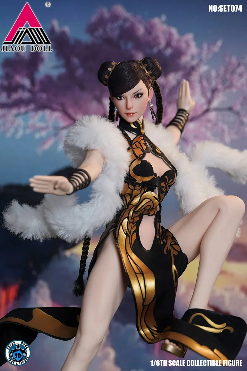 Set074 1/6 Schaal Vechtende Godin Chunli Hoofd Beeldhouwen Cheongsam Set Model Fit 12Inch Tbleague S22a Action Figure Body Collectie