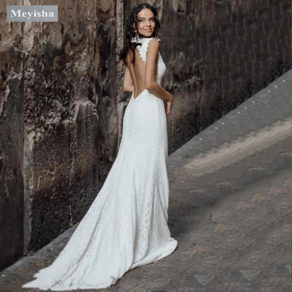 ZJ6056 Customized Lace Wedding Dress 2024 V Neck Lace Sexy Boho Bridal Dresses Backless Mermaid Wedding Gowns Customer Made