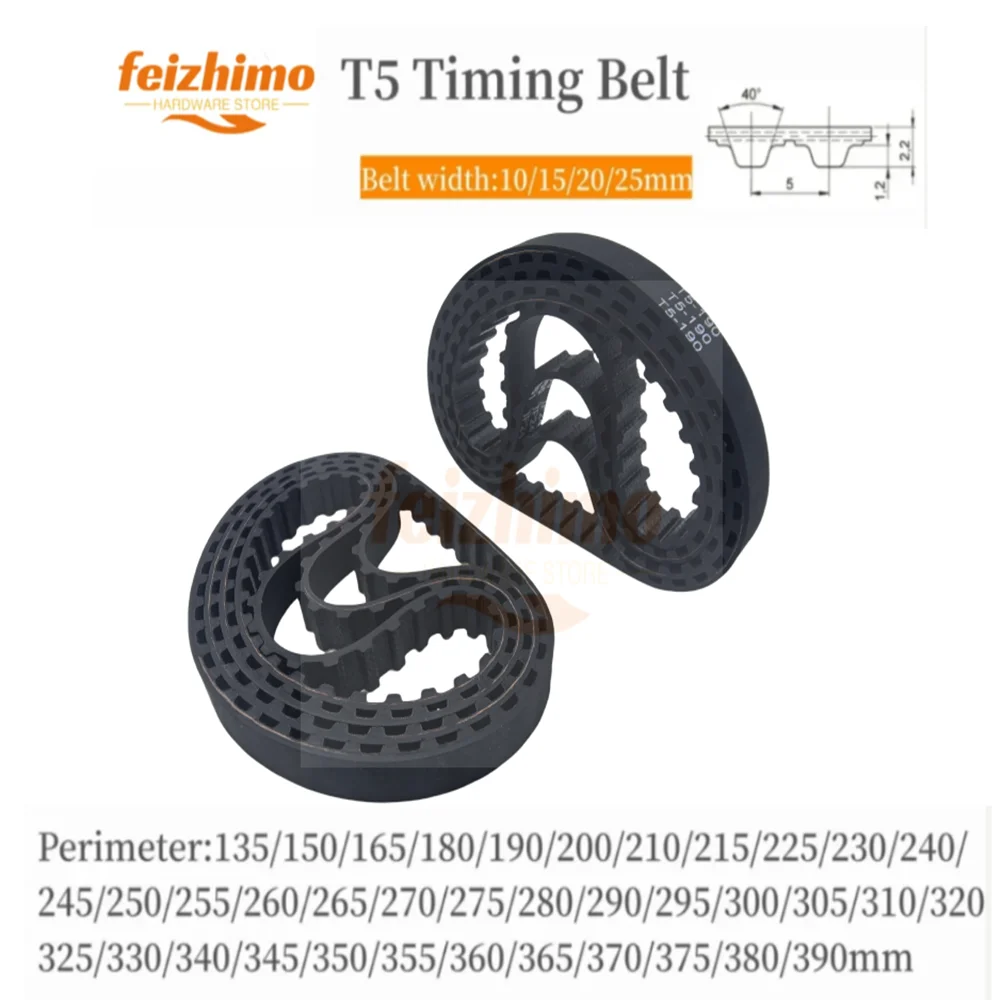 

T5 Timing Belt Rubber Closed Loop Length Perimeter 720 725 740 750 755 780 800 815mm~ 5580mm Width 10mm 15mm 20mm 25mm Pitch 5mm
