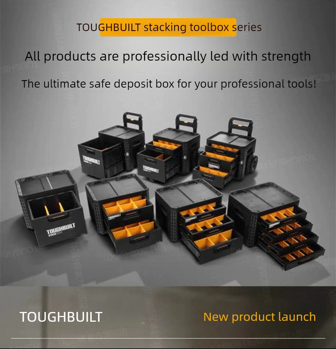 TOUGHBUILT Stackable Tool Box with Drawers, Rolling Portable Tool Chest with Handle & Wheels, Multi-Compartment Organizer