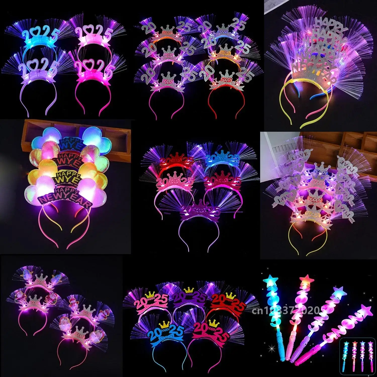 2025 Happy New Year LED Light Up Headband Glowing Glasses Flashing Headdress Kids Adults Christmas New Year Party Cheer Props