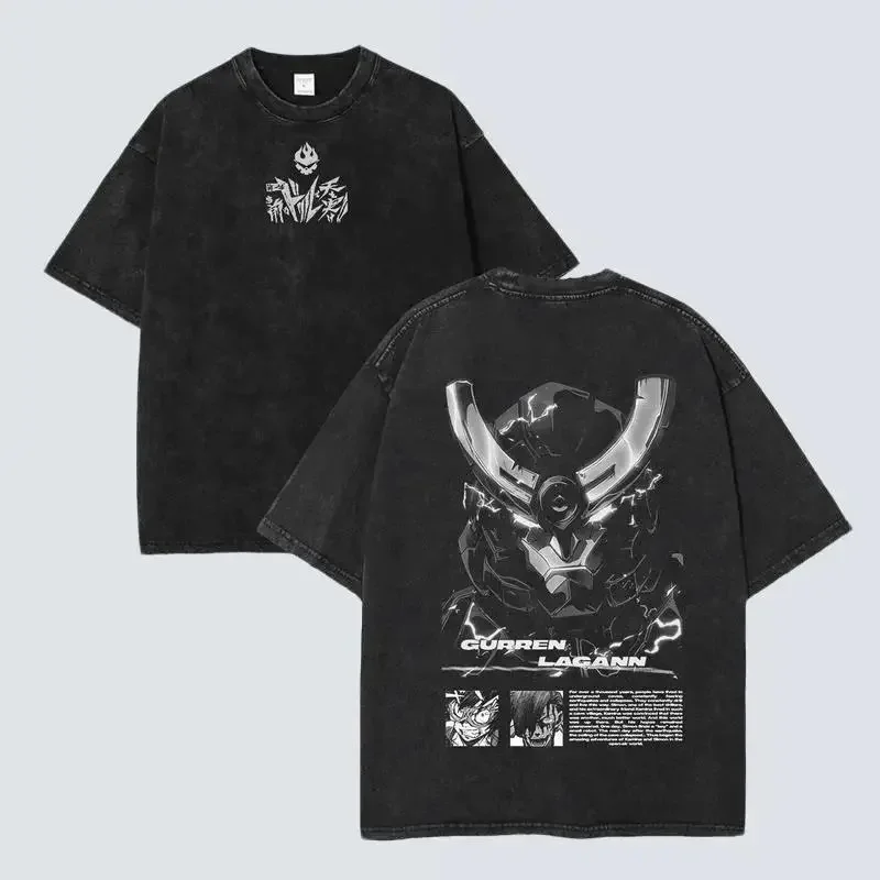 Kamina Tengen Toppa Gurren Lagann Graphic T-shirt for Men Clothing Anime Short Sleeve Tee Tops Harajuku Washed Cotton T Shirt
