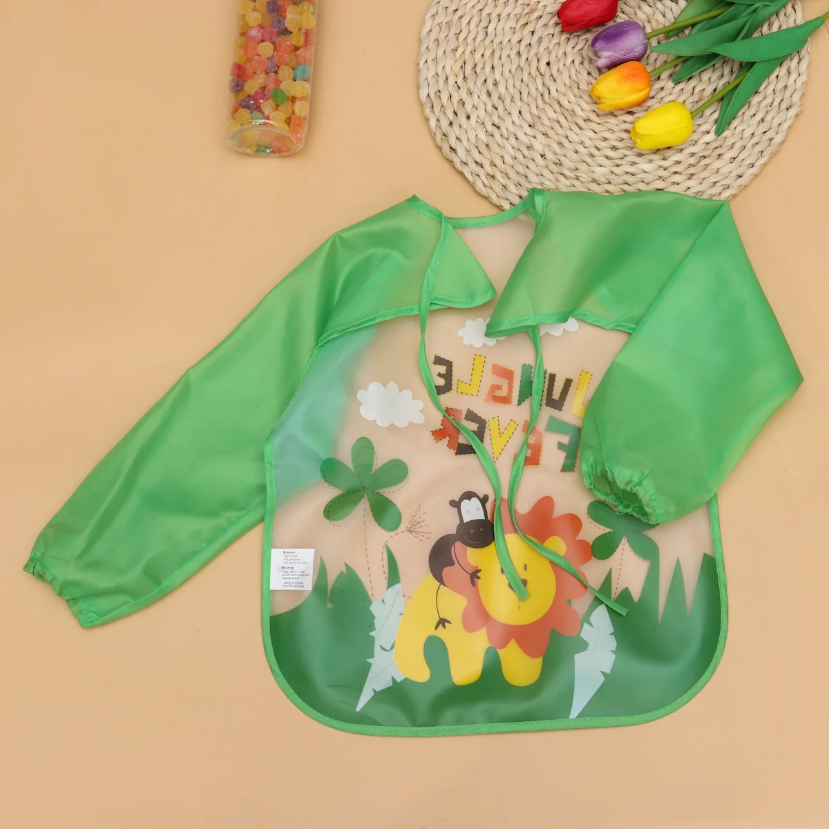 

Sleeved Waterproof Baby Bib Eco-Friendly Lightweight Eva Cartoon Lion Pattern Washable Leakproof Smock for Toddlers Wipeable