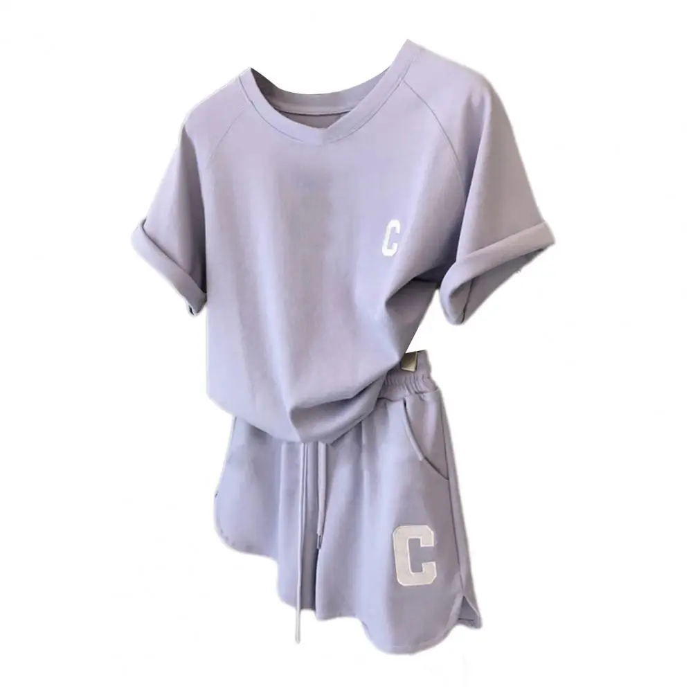 

Women Tracksuit Women's Summer Tracksuit Set with O Neck Letter Print T-shirt Elastic Waist Shorts Sporty Stylish for Exercise