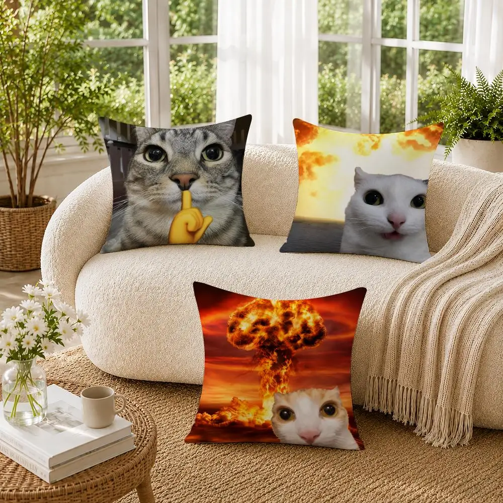 Funny Reaction Cat Wall Art Cushion Cover Pillowcase Sofa Living Room Home Gift Office Decor Protective Covers
