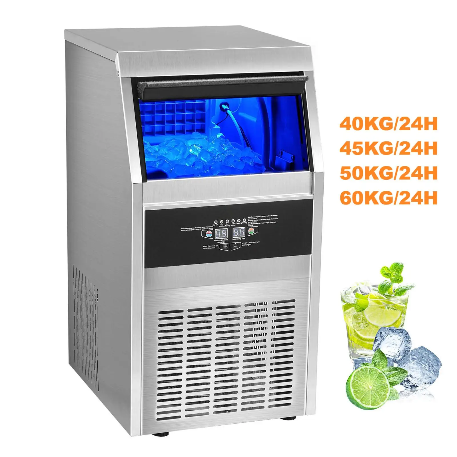 VEVOR Commercial Cube Ice Maker 40-70 KG/24H Freestanding Auto Clear Liquid Freezer Ice Generator Machine 110V Home Appliance