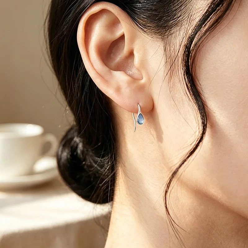 925 Sterling Silver Vintage Earrings For Women Trendy Blue Stone Geometric Earring Jewelry Prevent Allergy Party Accessories view 5