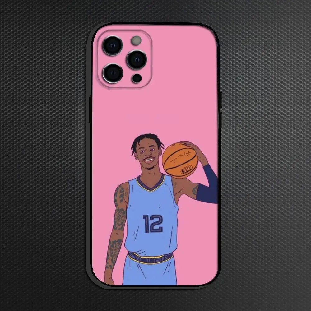 حافظة هاتف كرة السلة Ja Morant 12 لهواتف iPhone 16,15,14,13,12,11 Plus,Pro Max, أخرى غطاء أسود ناعم