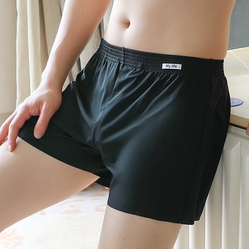 

L-4XL Ice Silk Arrow Shorts Men's Loose Mid Waist Underwear Solid Seemless Breathable Comfortable Homewear Boys Youth Boxers