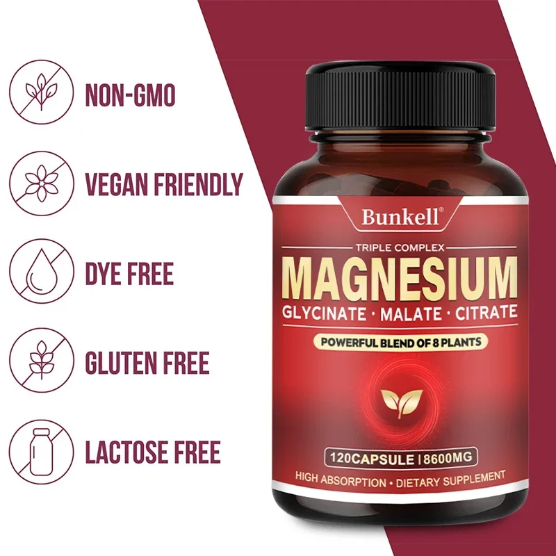 High Absorption Magnesium Glycinate, Malate, Citrate, 100% Chelated, Non-GMO, Vegetarian, Gluten Free, 8,600 Mg, 120 Capsules